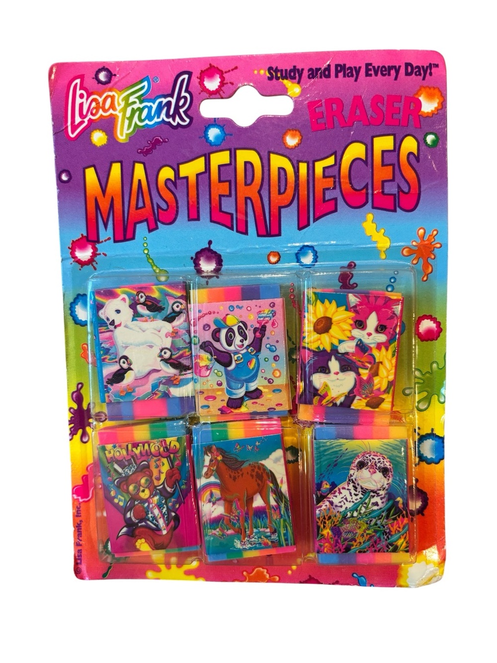 Vtg 90s Lisa Frank Eraser Set Rainbow 6 Pack Sealed NIB
